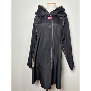 UBU Womens Reversible Hooded Raincoat XS Tan Black Oversized Artsy Eclectic Chic